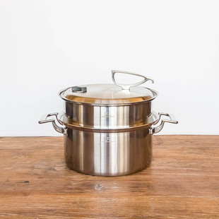 【送蒸格】双耳福百灵鸟18-10不锈钢三层钢一体成型26cm汤锅蒸格