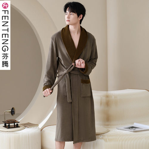 新款海岛绒睡袍男士冬天加厚加绒