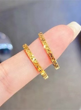 2025新款韩版简约碎冰冰戒指金色水波纹手工捶纹肌理冷淡风潮配饰