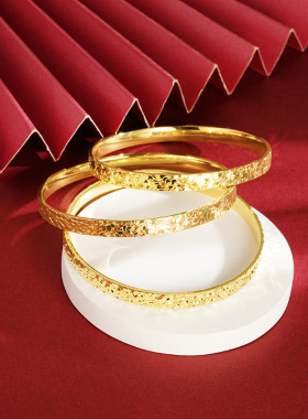 越南沙金女士碎碎冰冰手镯久不掉色戒指铜合金仿真指环素圈首饰