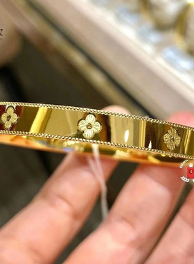 金店同款24K正品幸运四叶草手镯实心万花筒时尚手环送女友不掉色