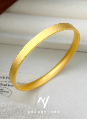 小红书周家同款古法平面四方如意素圈手镯 真空24k电镀磨砂手环女