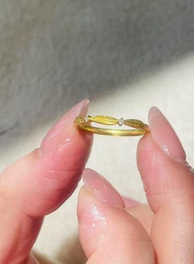 沙金饰品羽之恋戒指轻奢感女小众设计感仿真金不掉色手饰