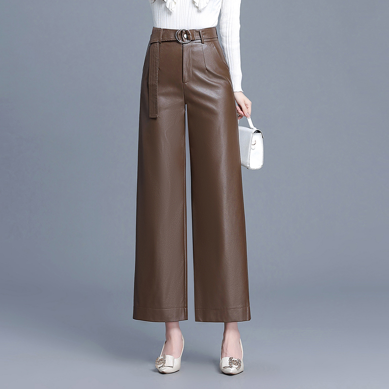 垂感皮裤女九分裤秋冬宽松阔腿裤