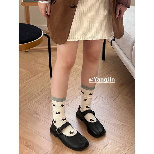 韩风ins款卡通满身小狗分趾袜中筒女袜二趾袜tabi堆堆袜