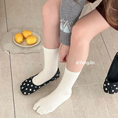 秋冬季 羊毛中筒分趾袜简约纯色竖条纹保暖二趾袜tabi堆堆袜女袜