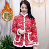 女士棉袄中年冬季 加厚盘扣花色棉袄网红爆款 复古风防寒加绒外套