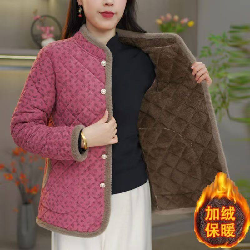 中老年女装妈妈装立领盘扣碎花棉服加绒加厚保暖时尚外套,女装/女士精品,中老年女装,淘宝优惠券,粉丝福利购,淘宝优惠卷