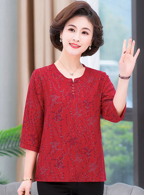 小衫新款宽松中年女士七分袖t恤