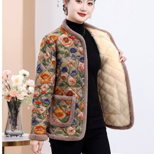 防寒中国风立领加厚新款冬季金丝绒小个子宽松洋气灯芯绒棉袄盘扣