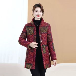 妈妈装 国风洋气棉衣加绒保暖小棉袄中老年女复古棉服外套 秋冬新款