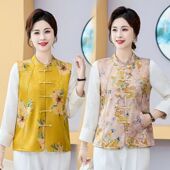 新款 妈妈马夹坎肩背心外套 60岁中老年女装 老年人春秋薄款 马甲40