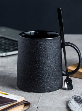 磨砂欧式个性黑色陶瓷马克杯粗陶复古咖啡杯奶茶水杯简约杯子定制