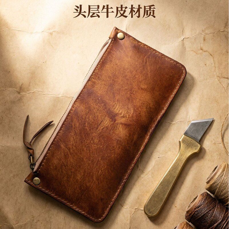 简约复古头层牛皮手工钱包小众真皮个性软皮夹短款零钱卡包手拿包
