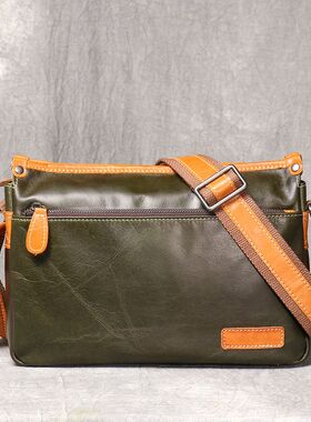 新款手工头层牛皮女单肩包休闲时尚百搭男士斜挎包横款真皮邮差包