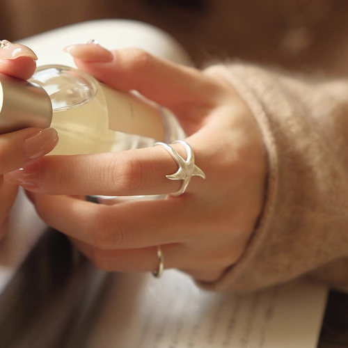 S925纯银肌理哑光海星戒指