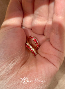 新年复古爆闪红色仿排钻耳扣女高级感本命年耳环气质百搭新年耳饰