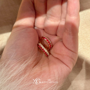 复古爆闪红色仿排钻耳钉精致时尚