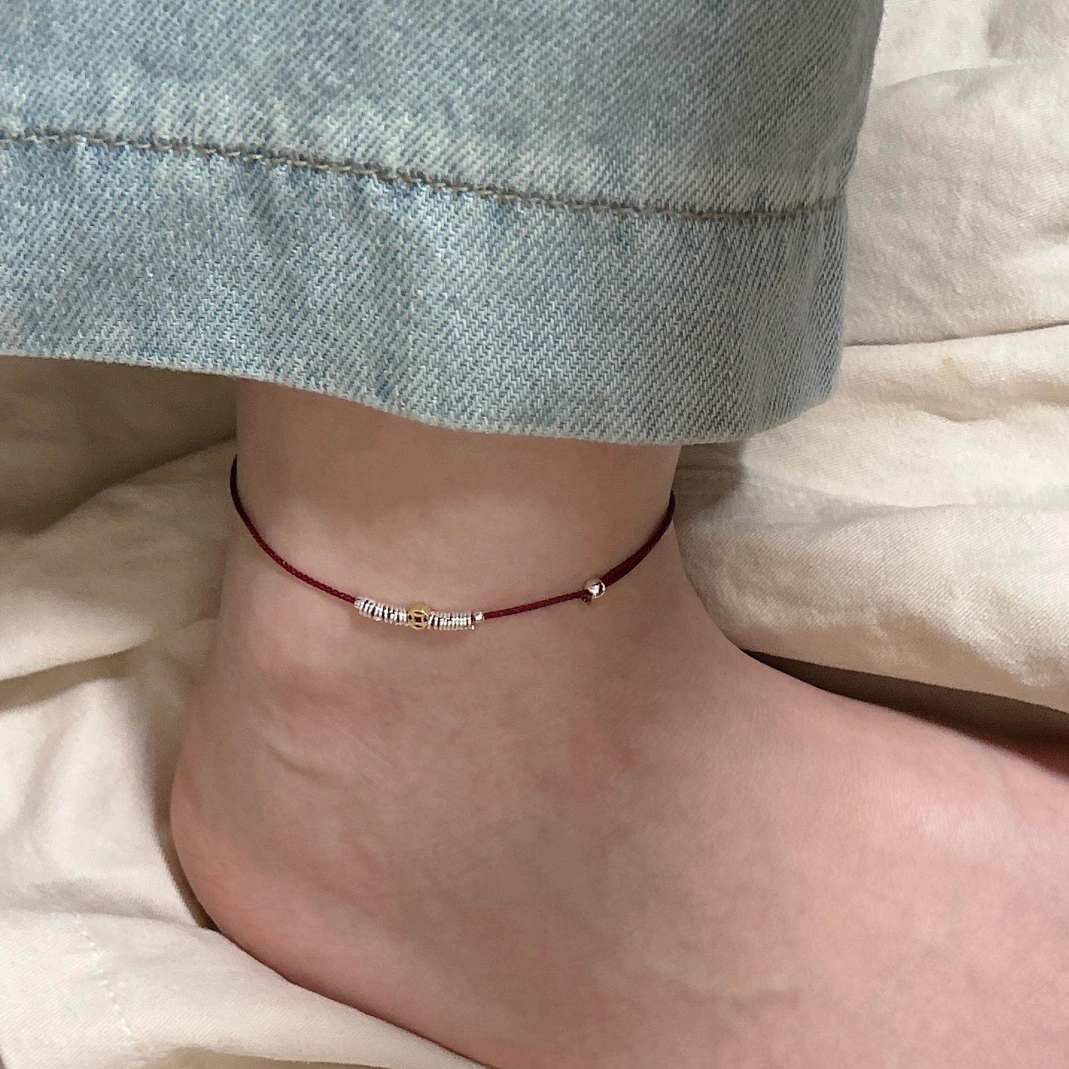 新中式钱币仿碎银红绳脚链女图片