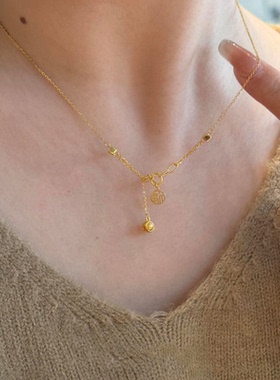 新中式金色福牌镂空项链女设计款