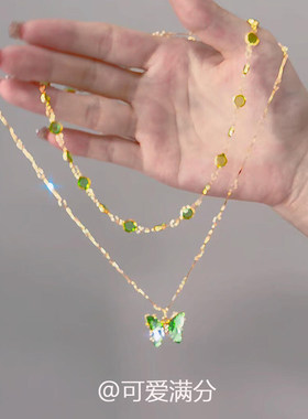 绿色蝴蝶双层项链女高级感颈链