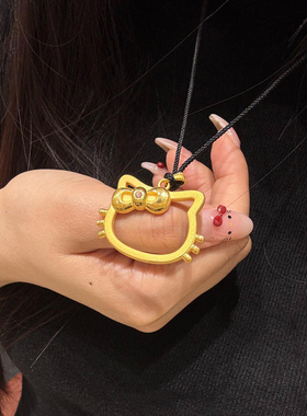 可爱kt！金色kt猫镂空编绳项链