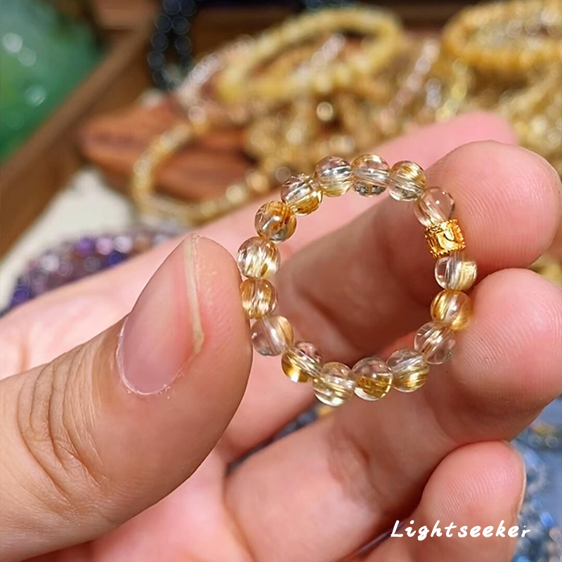 S925纯银金发晶转运珠戒指