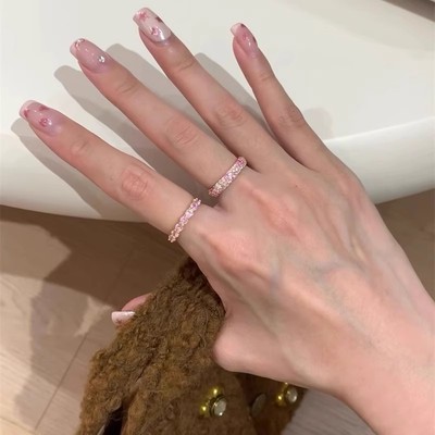 s925纯银樱花粉排钻戒指