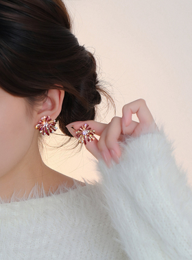 红色烟花耳钉轻奢小众设计耳环2025新爆款高级感精致过新年耳饰女