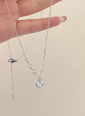 银色爆闪方糖项链女款轻奢高级感