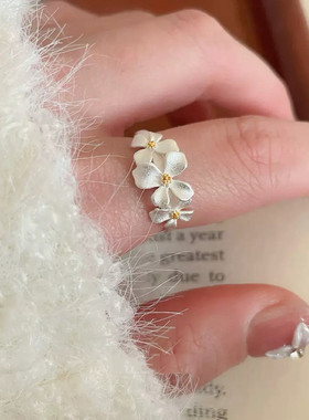 银色哑光栀子花戒指女2026新爆款