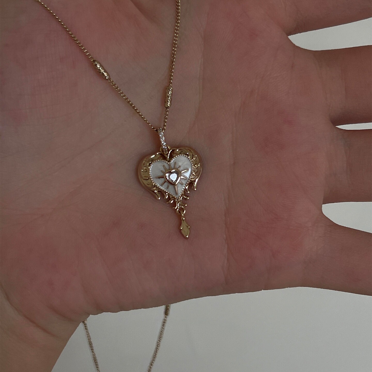 中古Vintage爱心太阳项链女款高级感轻奢小众精致气质锁骨链配饰