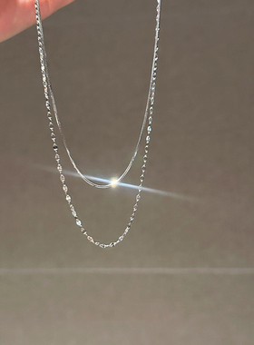 极简银色双层蛇骨链项链女