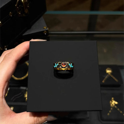 S925纯银红色爱心戒指