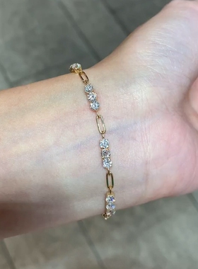 金色爆闪回形针拼接手链女设计感
