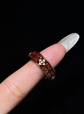 中古红色滴油花朵戒指女食指戒