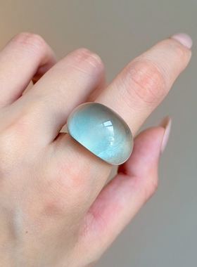 清透海雾弧面宽版戒指女轻奢小众