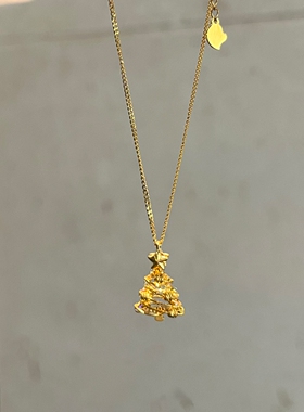 金色拉丝圣诞树星星项链圣诞礼物