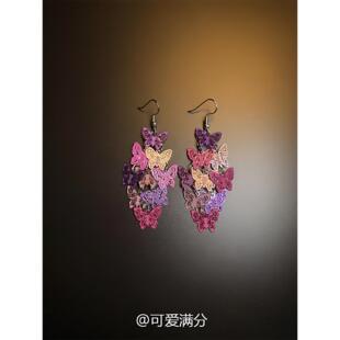 国风精致独特耳饰 复古紫色蝴蝶流苏耳环高级感小众设计耳环新中式