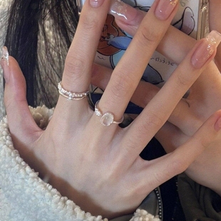 清冷感冰透仿玉髓戒指女小众设计轻奢高级简约食指戒双层叠戴指环