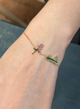 玫瑰花涂鸦手链女款轻奢小众精致
