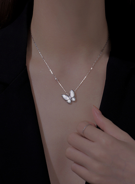 925银贝母蝴蝶项链轻奢小众颈链