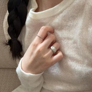 银色拉丝哑光素圈戒指女小众设计冷淡风轻奢高级感食指戒叠戴指环