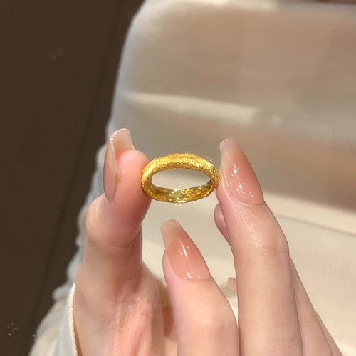 s925纯银金色拉丝不规则素圈戒指