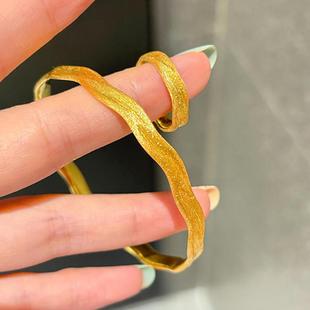 金色古法素圈拉丝手镯女款轻奢小众精致复古高级感手链不掉色手饰