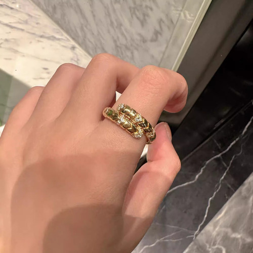 925纯银金色蛇骨戒指轻奢高级感