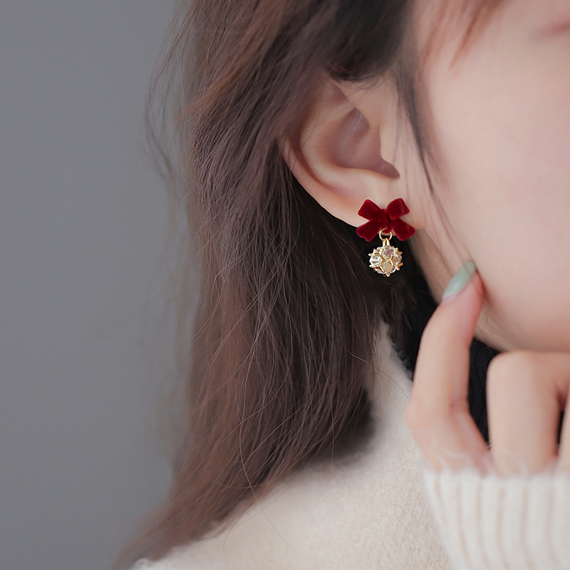 酒红色丝绒蝴蝶结耳环纯银蚊香盘耳夹女无耳洞高级感新年耳钉耳饰,饰品/流行首饰/时尚饰品新,耳钉,淘宝优惠券,粉丝福利购,淘宝优惠卷