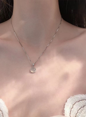 925银白玉髓项链女锁骨链设计感