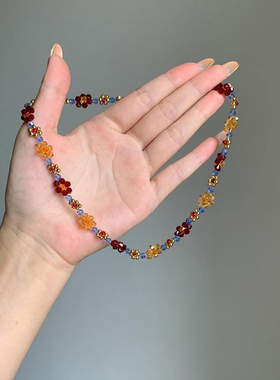 复古森系彩色花朵项链轻奢小众