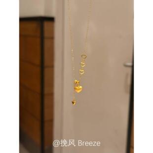 复古金色拉丝镂空爱心流苏项链女轻奢小众高级感简约锁骨颈链配饰